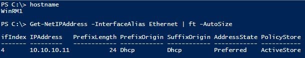 WinRM1 HostName and IP