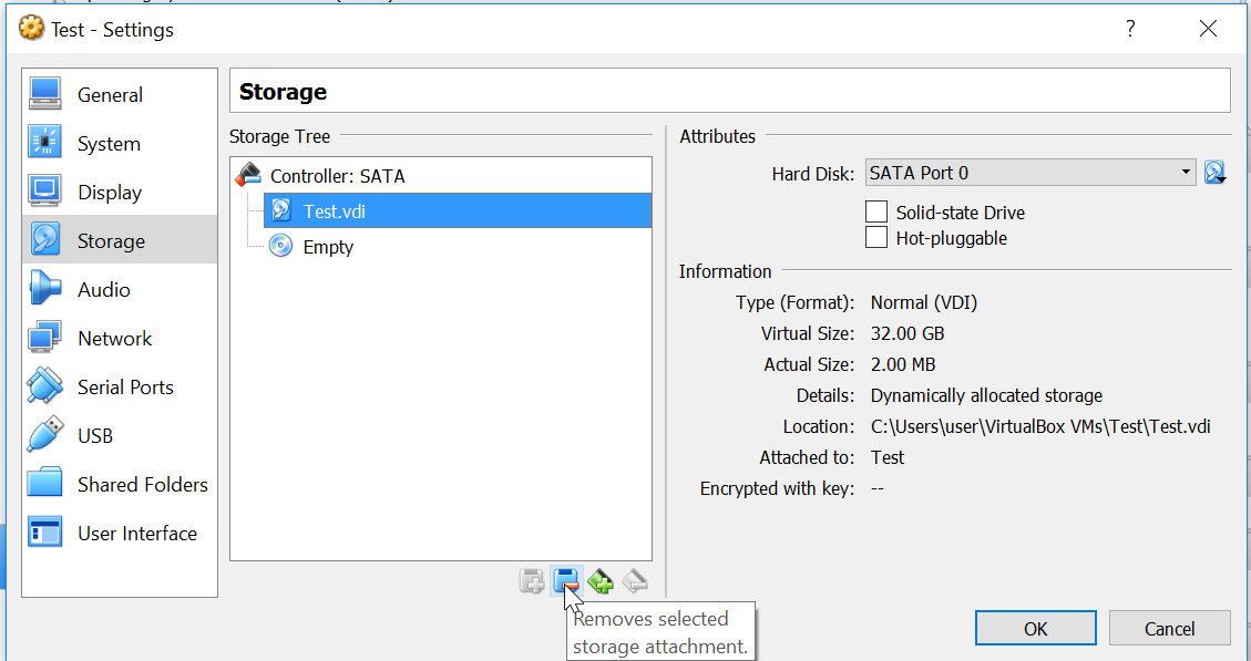 Detatch Virtual Disk Via GUI Virtual Box